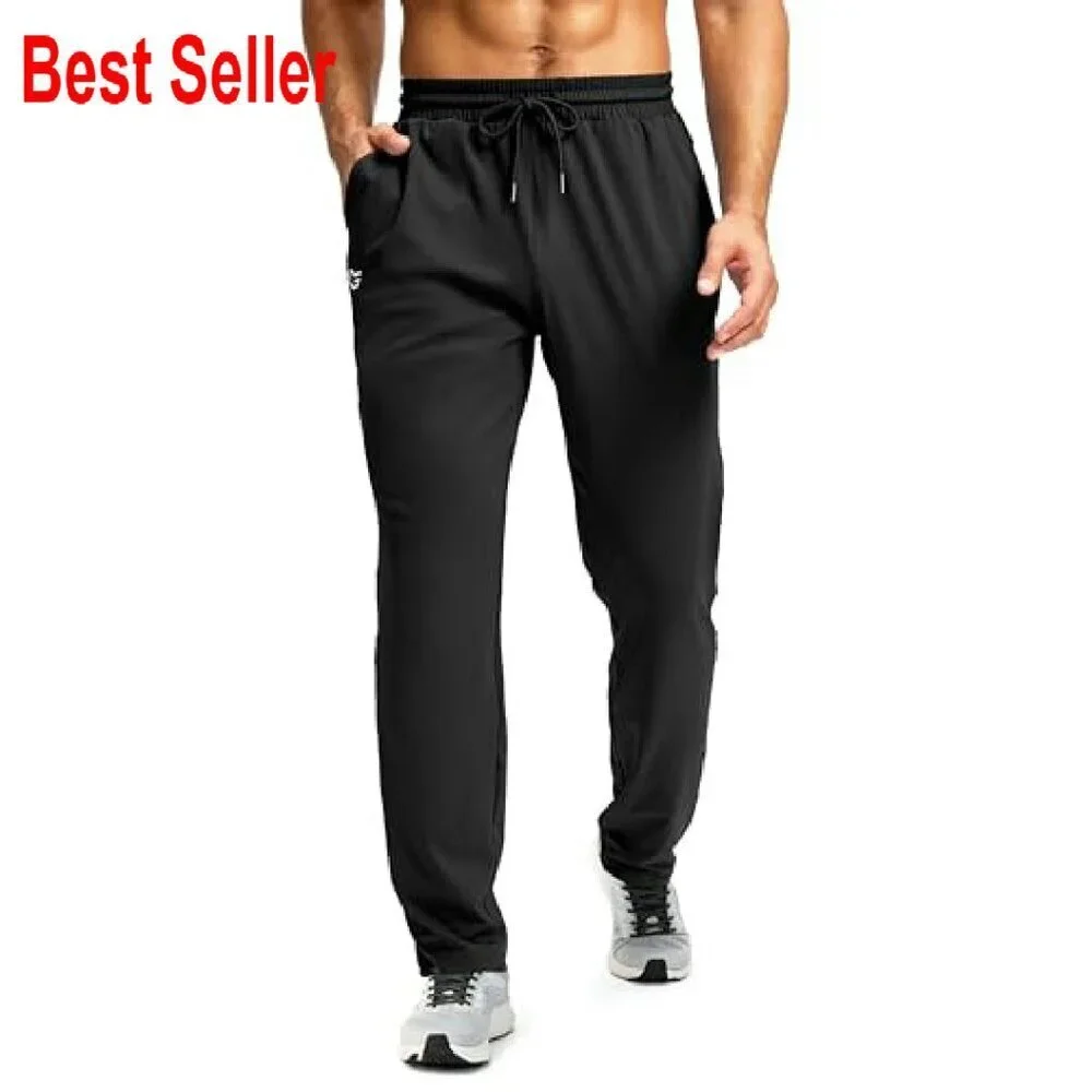 Men's Stretch Tapered Joggers Zipper Pocket Athletic Sweatpants Gym Running